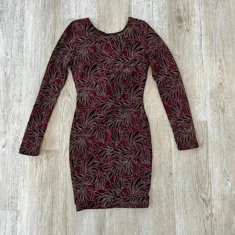Womens Windsor Beaded Burgundy Mini Dress - S